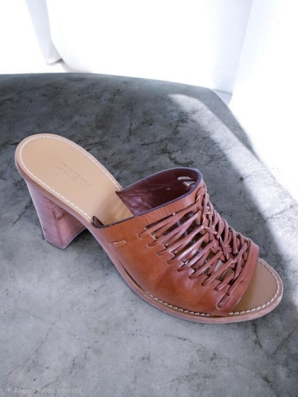 J.Crew Mule Sandals 9 Marlow Woven Leather Block Heel Open Toe Boho Cognac Brown